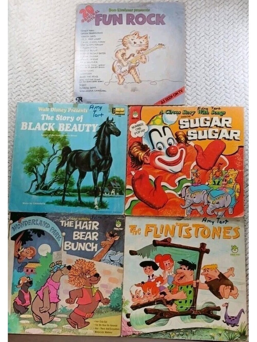 5 - Children’s LP Records, Hair Bear Bunch, The Flintstones Disney, Black Beauty